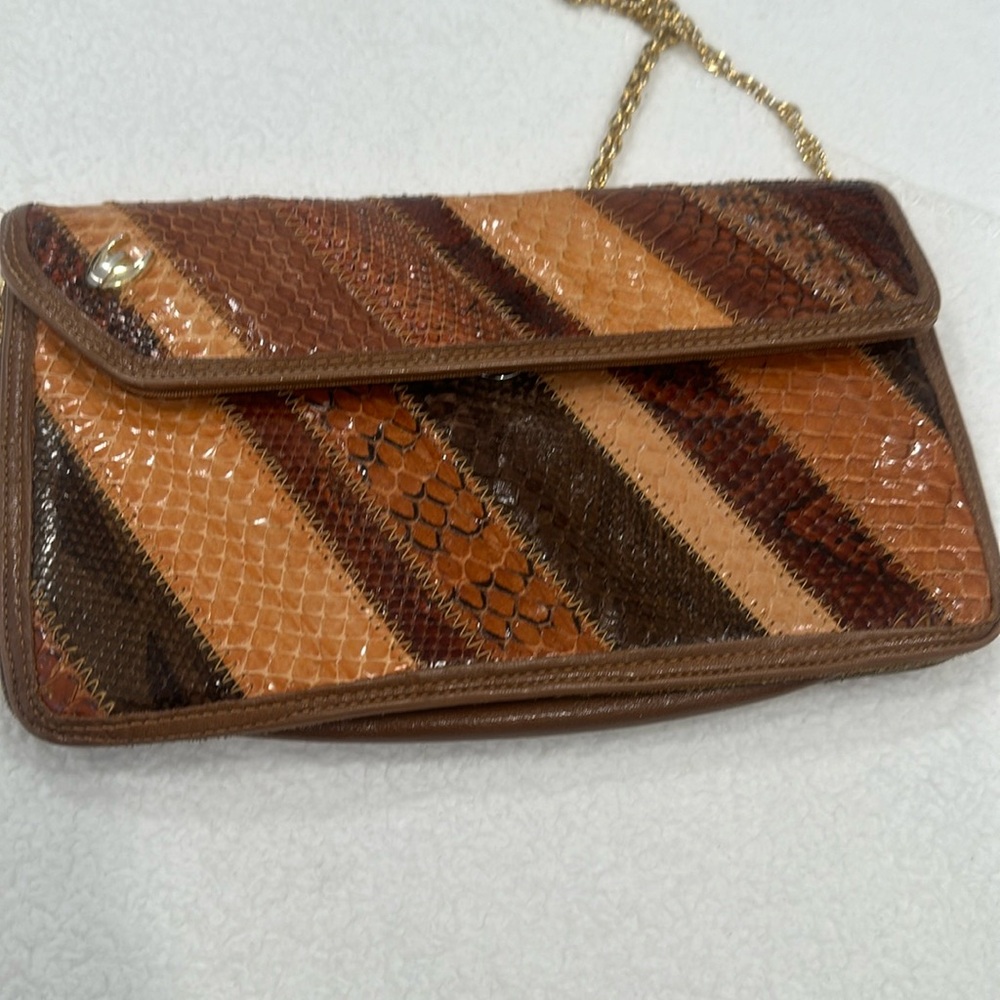1970’s Vintage Palizzio Brown Patchwork Snakeskin bag crossbody - Picture 1 of 5